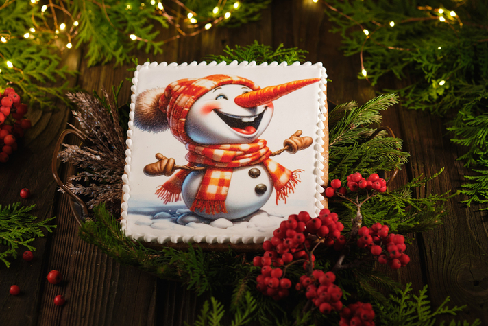 Пряник Открытка 1шт 450гр Веселый снеговик 0