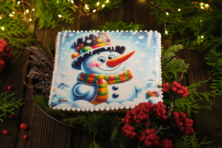 Пряник Открытка 1шт 450гр Снеговик 0 - фудмаркет «Ватрушка» Пряник Открытка 1шт 450гр Снеговик 0