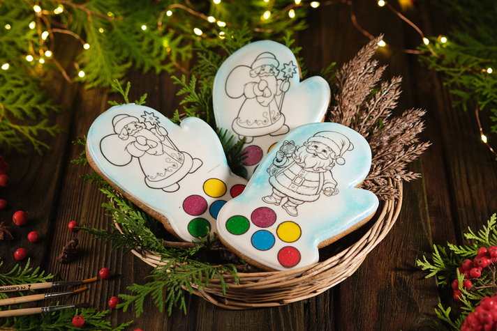 Пряник Новогодняя раскраска Варежка 1шт 110гр 0