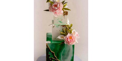 Торт Свадебный Мрамор с цветами 