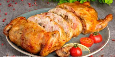Цыпленок, фаршированный ветчиной, сыром и грибами (средний вес блюда1300гр)	