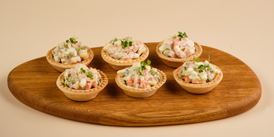 Тарталетки с салатом Оливье 6шт/270гр - фудмаркет «Ватрушка» Тарталетки с салатом Оливье 6шт/270гр